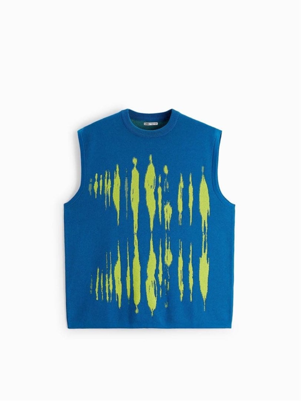 Zara Men’s Blue & Lime Graphic Knit Sweater Vest